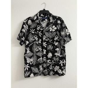 Polo Ralph Lauren Men’s Hawaiian SS Camp Shirt Black White Floral Size L VTG